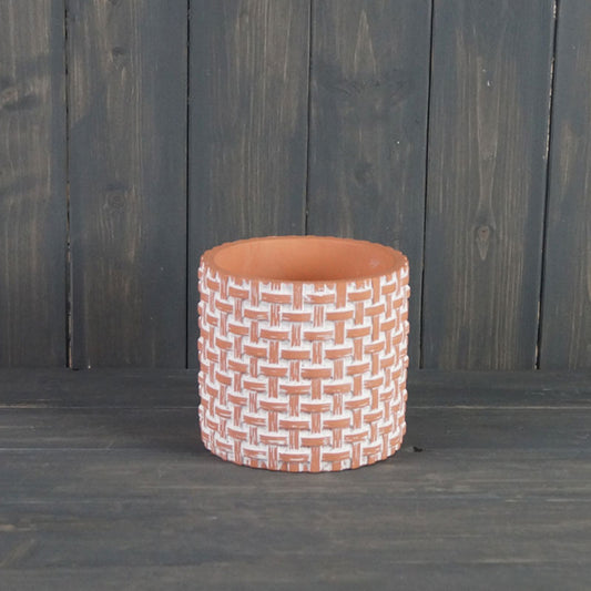 Large Terracotta Basket Weave Pot