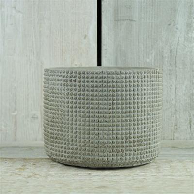 Whitewashed Pot with Grid Design